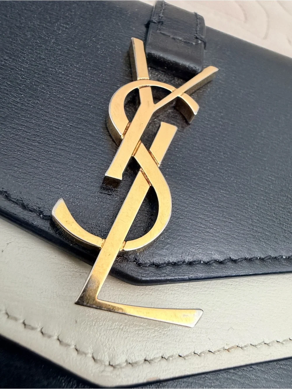 Rare YSL Sulpice multilayered Envelope Leather Wallet Black/Cream